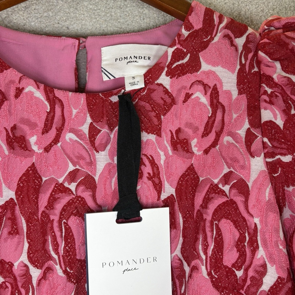 Pomander Place Red and Pink Floral Puff-Sleeve Blouse - Picture 3 of 10